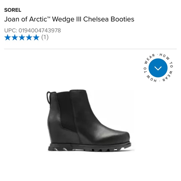 Sorel Joan of Arctic Wedge Chelsea Booties Youth Black Leather Size 5 =Women 6.5 - Picture 6 of 6